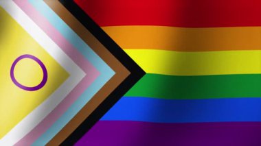 Döngülü LGBTQIA + bayrağı desenli kumaş. Gökkuşağı dalgalı renkli arka plan. Cinsiyet eşitliğinin sembolü. 4k, 60 fps, HD