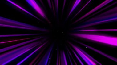 Karanlık bir arka planda soyut pembe bir tünel. Ultraviyole noktalar ve çizgiler ileri uçar. Döngülü neon uzay silindiri uzayı. Eflatun floresan yıldız koridoru, Violet. Bakış açısında lazer ışığı. 4k, 60 fps, HD.