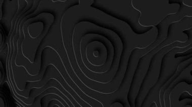Soyut geometrik siyah arkaplan. Döngülü koyu üç boyutlu manzara. Modern düz stil bina manzarası. Grafik tipografik arazi. Dünya dağlarının stilize edilmiş haritası. Dalgalı çoklu katmanlı dünya
