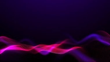 Koyu arkaplanda parlak pembe bir dalga. Mor duman. Bulanık veri akışındaki parçacıkların floresan kırmızı mavi hareketi. Dijital dalgaların dalgalanışı. Uzayın akışının döngülü titreşimi.
