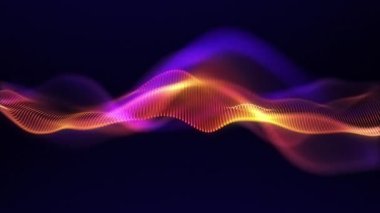 Koyu mavi arka planda parlak turuncu dalga. Floresan sarı mor duman. Pürüzsüz parçacık hareketleri veri akışını bulanıklaştırır. Dijital dalgaların dalgalanışı. Akışın morumsu titreşimi döngüye giriyor
