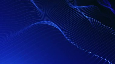 Kromatik dalgalı boşluk, mavi renk. Mavi doğrusal dalgalar. Siyah mavi eğimli arka plan. Uzaktan bakış açısı. Takıntılı. Dijital sıvı dokusunun dairesel yinelenmesi.