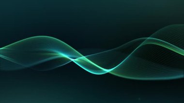 Dalgalı alan, yeşil. Turkuaz doğrusal dalgalar. Siyah yeşil eğimli arka plan. Takıntılı. Büyük veriler yeşilde. Dijital sıvı dokusunun dairesel tekrarı. Bilim kurgu, 4k, 60 fps, HUD.