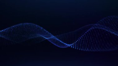 Mavi sıvı alan. Koyu bir gradyan üzerinde parlak mavi renk dalgası. Mavi doğrusal dalgalar. Ortada el sallayın. Döngülü teknolojik, bilimsel neon parıltısı. Dijital dalgalı bir manzaranın dairesel yinelenmesi.