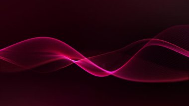 Kırmızı dalga. Döngülü mor alan. Kırmızı dalgalı arka plan. Bilginin akışkan hareketi. Pembe bilgi parçacıkları. Ağ güvenlik hatları. Çizgili bilimsel, teknolojik arka plan.