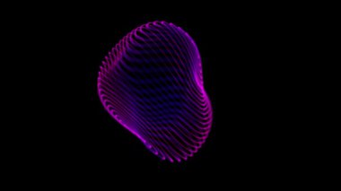 Grafik mor küre. Siyah arkaplanda döngü halinde sıvı küre. Neon renkli vektör çemberi, floresan ışık topu. Şeffaf arkaplanda yuvarlak geometrik figür. Ultraviyole küre şekli izole