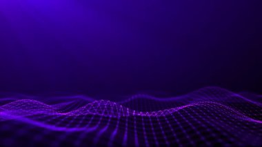 Koyu arkaplanda soyut mor dijital dalgalar. Mor sinematik giriş animasyonu. Yumuşak bokeh ile pürüzsüz hareket eden parlak parçacık dalgaları. Işık teknolojisi, uzay, yapay zeka. 4k döngü.