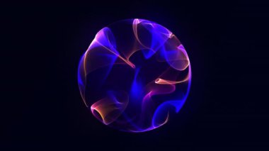 Parçacıklardan oluşan küre. Parlak parçacık 3d küre evreni. Mühendislik ve yapay zeka. Canlandırılmış dalga enerji küresi. Mor ve mavi dumanlı top. Soyut küre. Kusursuz döngü