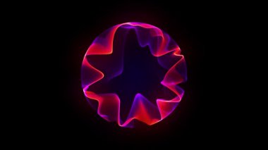Evrende parlayan neon parçacık üç boyutlu küre. Sanal Enerji Küresi. Teknoloji, bilim, mühendislik ve yapay zeka. Pembe ve mavi. Fütürist enerji küresi. 4k döngü.