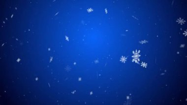 Mavi arka planda kar taneleri. Düşen kar tanelerinin 3 boyutlu animasyonu gradyan yeni yıl arka planında izole edildi. Geçmişini temizle. Mutlu Noeller. 60 fps, 4k.