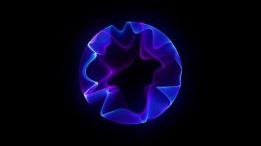 Evrende parlayan, dönen parçacık 3D küre. Soyut teknoloji, bilim, mühendislik ve yapay zeka izole edilmiş arka plan. Canlandırılmış dalga enerji topu. Mor lazer. 4k döngü.