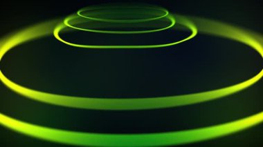 Yeşil neon kıvrımlı spiral çizgi daire şeklinde döner. Gelecekçi lazer taze sarı parıldayan hareket tasarımı. Bulanık ışık vektörü, lazer. Soyut arkaplan. Parlak çizgiler. 3D video animasyonu. 4k
