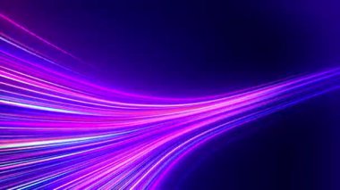 Mavi arka planda parlak pembe çizgiler. Neon bilgi çizgileri uçuyor. Yüksek hızlı büyük veri transferi kavisli neon hatları. Optik fiber mavi ve pembe neon renkli. Mavi arkaplan.