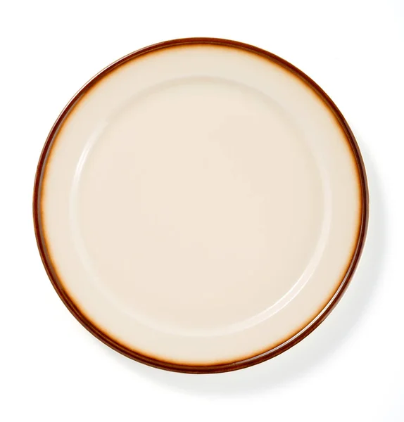 Beige Flat Plate Brown Outline Isolated — Stock Photo, Image