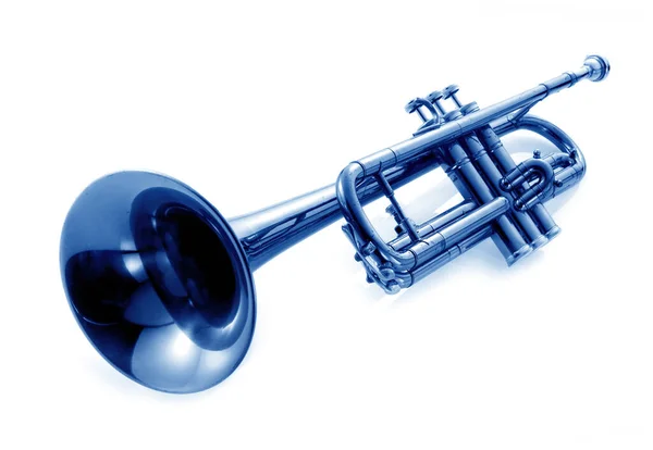 Trompete Azul Isolado Fundo Branco — Fotografia de Stock