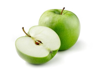 granny smith apple with one halved isolated