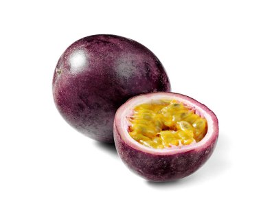 maracuya or passion fruit with one piece halved isolated