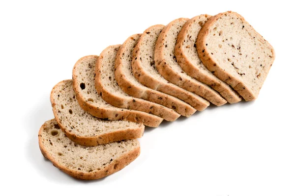 Chleb Zbożowy Plasterkach Nasionami Wyizolowanymi Białym — Zdjęcie stockowe