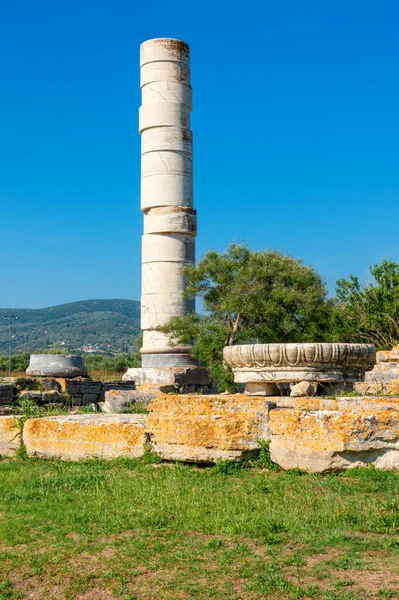 Kolumn Och Ruiner Det Antika Grekiska Templet Hera Heraion Samos — Stockfoto