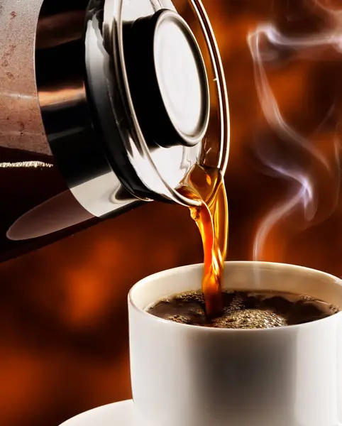 Porcja Gorącej Kawy Filiżance Gorącym Tłem Zdjęcie Stockowe