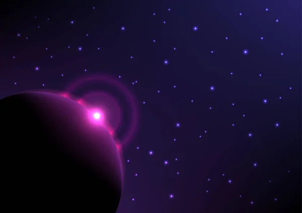 Yıldızların Etrafındaki Gezegende Parlayan Işık Parıltısı — Stok Vektör