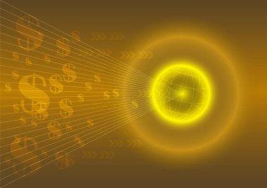 Tel çerçeveye dolar işareti akışı, soyut arkaplan.