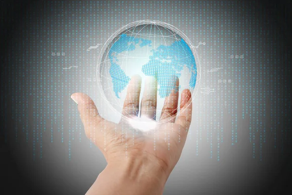 Wireframe Globe Digital Code Business Technology Background — Stockfoto