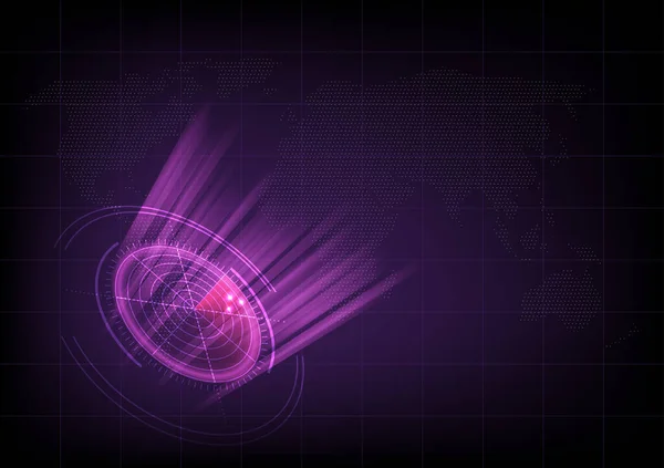 Dünya haritasında radar iletişimi dijital ekran, vektör illüstrasyonu.