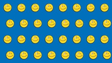 Çizgi film emojisi ikonu gülen yüzlü, kusursuz animasyon motifli 2D hareketli grafik arkaplan