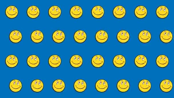 シームレスなアニメーションパターン2Dモーショングラフィック背景と漫画絵文字アイコン幸せな笑顔の顔 — ストック動画