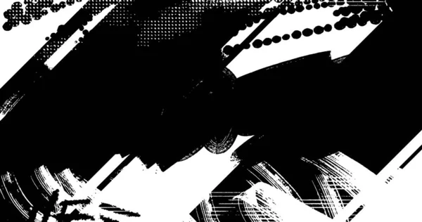 Vector Layered Illustration Abstract Grunge Halftone Black White Distressed Background — Vetor de Stock