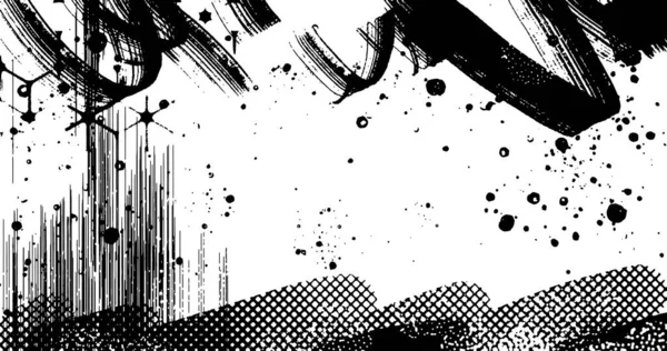 Vector Layered Illustration Abstract Grunge Halftone Black White Distressed Background — стоковый вектор