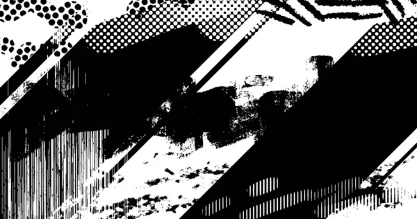 Vector Layered Illustration Abstract Grunge Halftone Black White Distressed Background —  Vetores de Stock