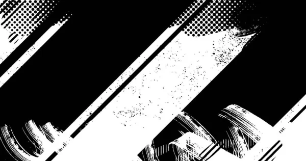 Vector Layered Illustration Abstract Grunge Halftone Black White Distressed Background — 스톡 벡터