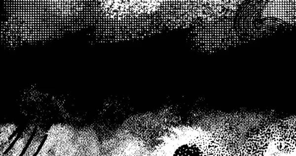 Vector Layered Illustration Abstract Grunge Halftone Black White Distressed Background — Wektor stockowy