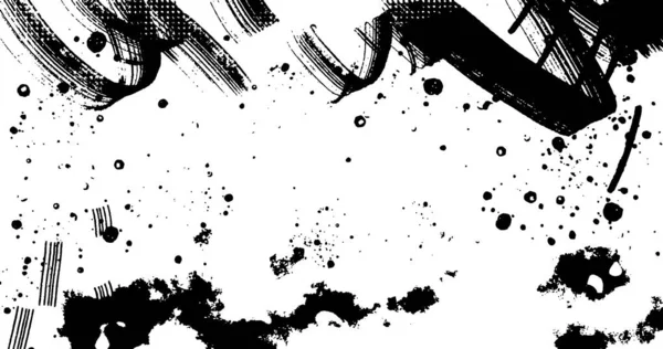 Vector Layered Illustration Abstract Grunge Halftone Black White Distressed Background — Wektor stockowy