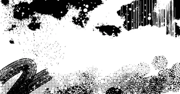Vector Layered Illustration Abstract Grunge Halftone Black White Distressed Background — Stockový vektor