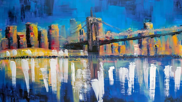 stock image colorful vivid expressive bold and loose brushstrokes painting of cityscape urban city skyline