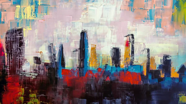 stock image colorful vivid expressive bold and loose brushstrokes painting of cityscape urban city skyline