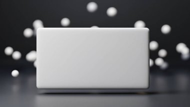 Ürün gösterimi ya da sunum kapağı için uzayda uçuşan tahtanın ya da düğmenin ve çeşitli geometrik elementlerin bulanık arkaplanı ya da çeşitli geometrik şekiller