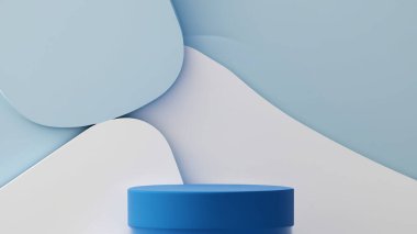 Ürün görüntüleme ve sunum için soyut geometrik elementler, şekiller ve arkaplan ve yumuşak odaklı 3D sahne ile podyum
