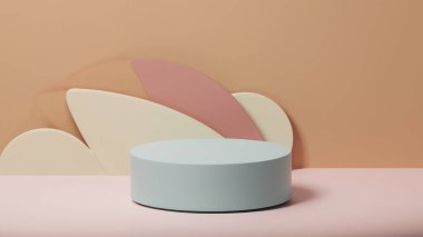 Ürün görüntüleme ve sunum için soyut geometrik elementler, şekiller ve arkaplan ve yumuşak odaklı 3D sahne ile podyum