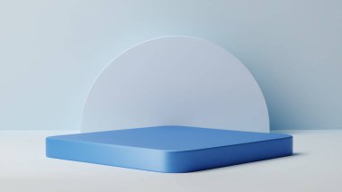 Ürün görüntüleme ve sunum için soyut geometrik elementler, şekiller ve arkaplan ve yumuşak odaklı 3D sahne ile podyum