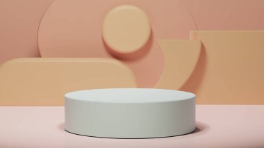 Ürün görüntüleme ve sunum için soyut geometrik elementler, şekiller ve arkaplan ve yumuşak odaklı 3D sahne ile podyum