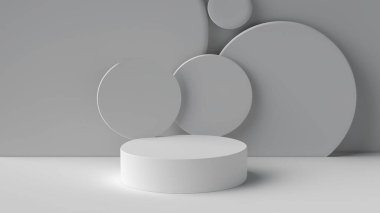 Ürün görüntüleme ve sunum için soyut geometrik elementler, şekiller ve arkaplan ve yumuşak odaklı 3D sahne ile podyum