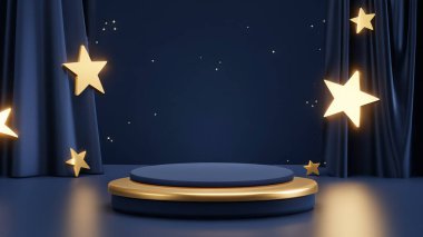 Ürün görüntüleme ve sunum için soyut geometrik elementler, şekiller ve arkaplan ve yumuşak odaklı 3D sahne ile podyum