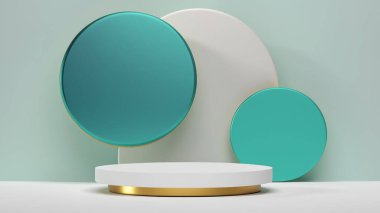 Ürün görüntüleme ve sunum için soyut geometrik elementler, şekiller ve arkaplan ve yumuşak odaklı 3D sahne ile podyum