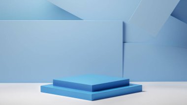 Ürün görüntüleme ve sunum için soyut geometrik elementler, şekiller ve arkaplan ve yumuşak odaklı 3D sahne ile podyum