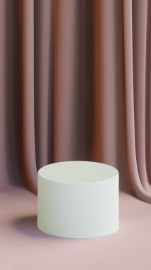 Ürün görüntüleme ve sunum için soyut geometrik elementler, şekiller ve arkaplan ile podyum dikey telefon ekranı için yumuşak odaklı 3D sahne