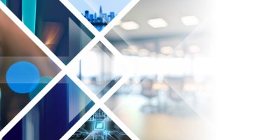 iş teknolojisi arka planı olarak çeşitli bulanık resimlerin kolajı veya başlık için fotokopi alanı ile sunum kapağı